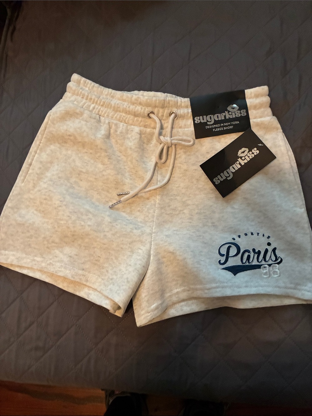 Sugar Kiss Cream Paris Fleece Athletic Shorts — Casual Drawstring Comfort